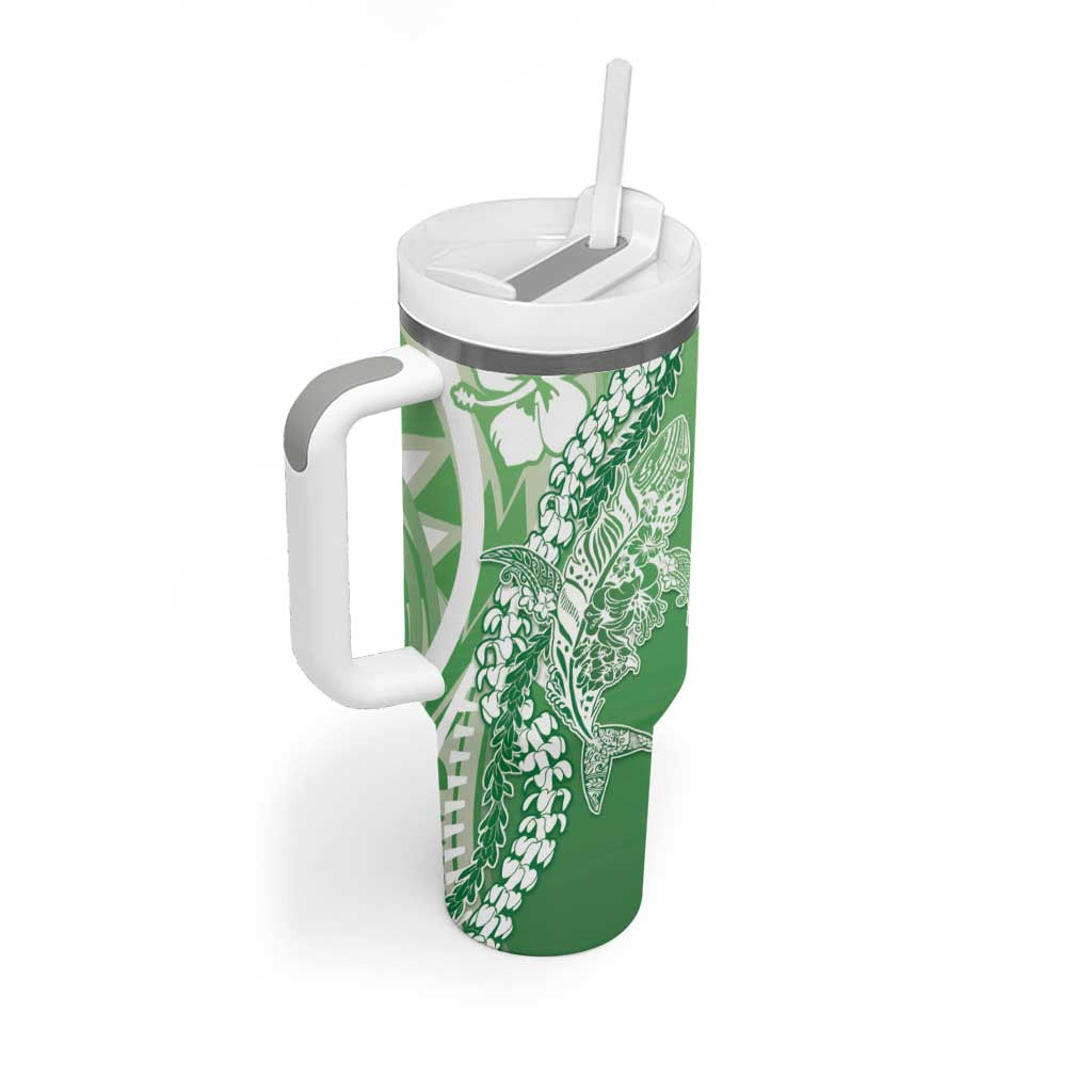 Hawaii Puakenikeni And Maile Lei Tumbler With Handle Green Polynesian Shark Tattoo DT05