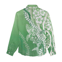 Hawaii Puakenikeni And Maile Lei Women Casual Shirt Green Polynesian Shark Tattoo DT05
