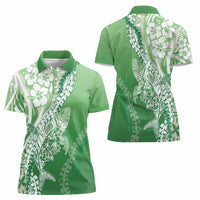 Hawaii Puakenikeni And Maile Lei Women Polo Shirt Green Polynesian Shark Tattoo DT05