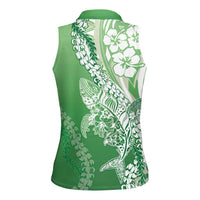 Hawaii Puakenikeni And Maile Lei Women Sleeveless Polo Shirt Green Polynesian Shark Tattoo DT05