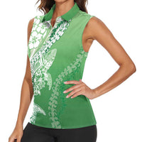 Hawaii Puakenikeni And Maile Lei Women Sleeveless Polo Shirt Green Polynesian Shark Tattoo DT05