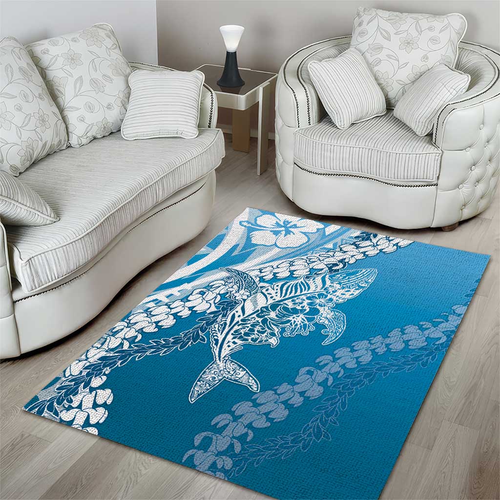 Hawaii Puakenikeni And Maile Lei Area Rug Blue Polynesian Shark Tattoo DT05