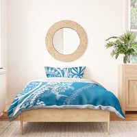 Hawaii Puakenikeni And Maile Lei Bedding Set Blue Polynesian Shark Tattoo DT05