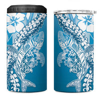 Hawaii Puakenikeni And Maile Lei 4 in 1 Can Cooler Tumbler Blue Polynesian Shark Tattoo DT05