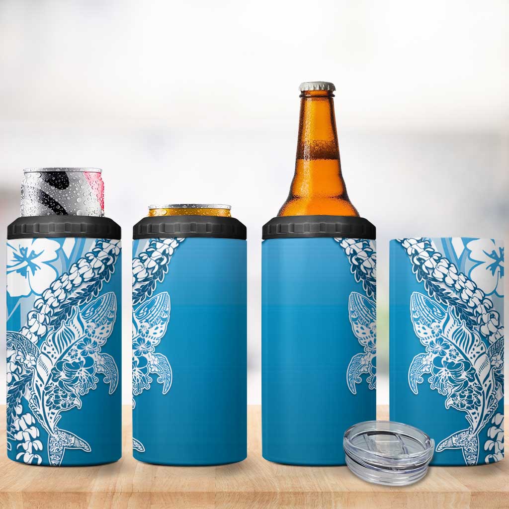 Hawaii Puakenikeni And Maile Lei 4 in 1 Can Cooler Tumbler Blue Polynesian Shark Tattoo DT05