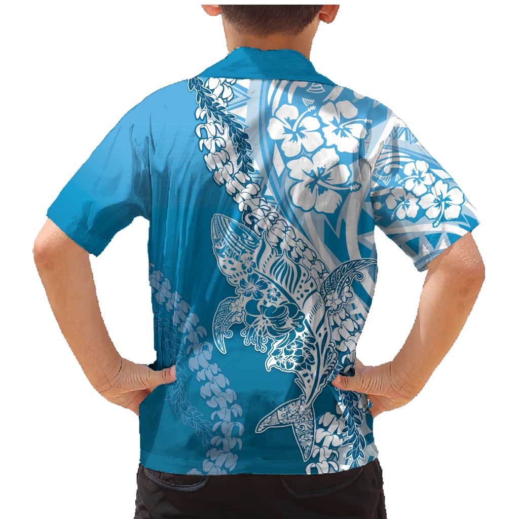 Hawaii Puakenikeni And Maile Lei Family Matching Mermaid Dress and Hawaiian Shirt Blue Polynesian Shark Tattoo DT05