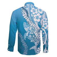 Hawaii Puakenikeni And Maile Lei Family Matching Off Shoulder Maxi Dress and Hawaiian Shirt Blue Polynesian Shark Tattoo DT05