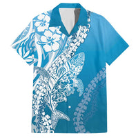 Hawaii Puakenikeni And Maile Lei Family Matching Summer Maxi Dress and Hawaiian Shirt Blue Polynesian Shark Tattoo DT05