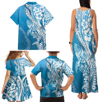 Hawaii Puakenikeni And Maile Lei Family Matching Tank Maxi Dress and Hawaiian Shirt Blue Polynesian Shark Tattoo DT05