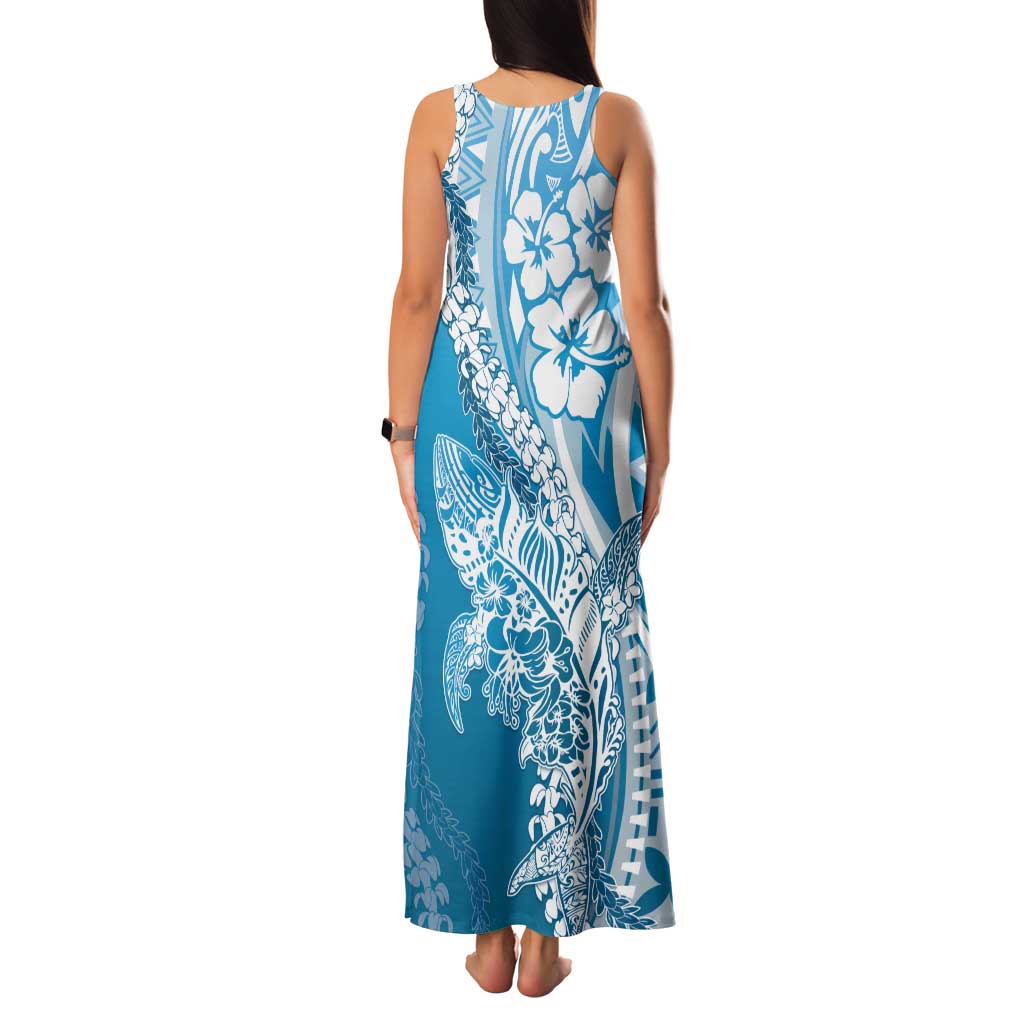 Hawaii Puakenikeni And Maile Lei Family Matching Tank Maxi Dress and Hawaiian Shirt Blue Polynesian Shark Tattoo DT05