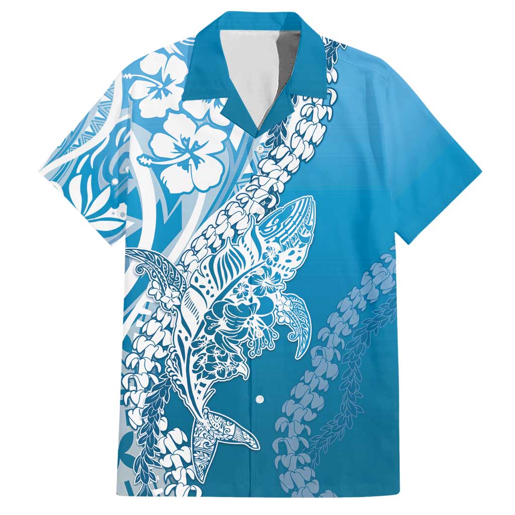 Hawaii Puakenikeni And Maile Lei Hawaiian Shirt Blue Polynesian Shark Tattoo DT05