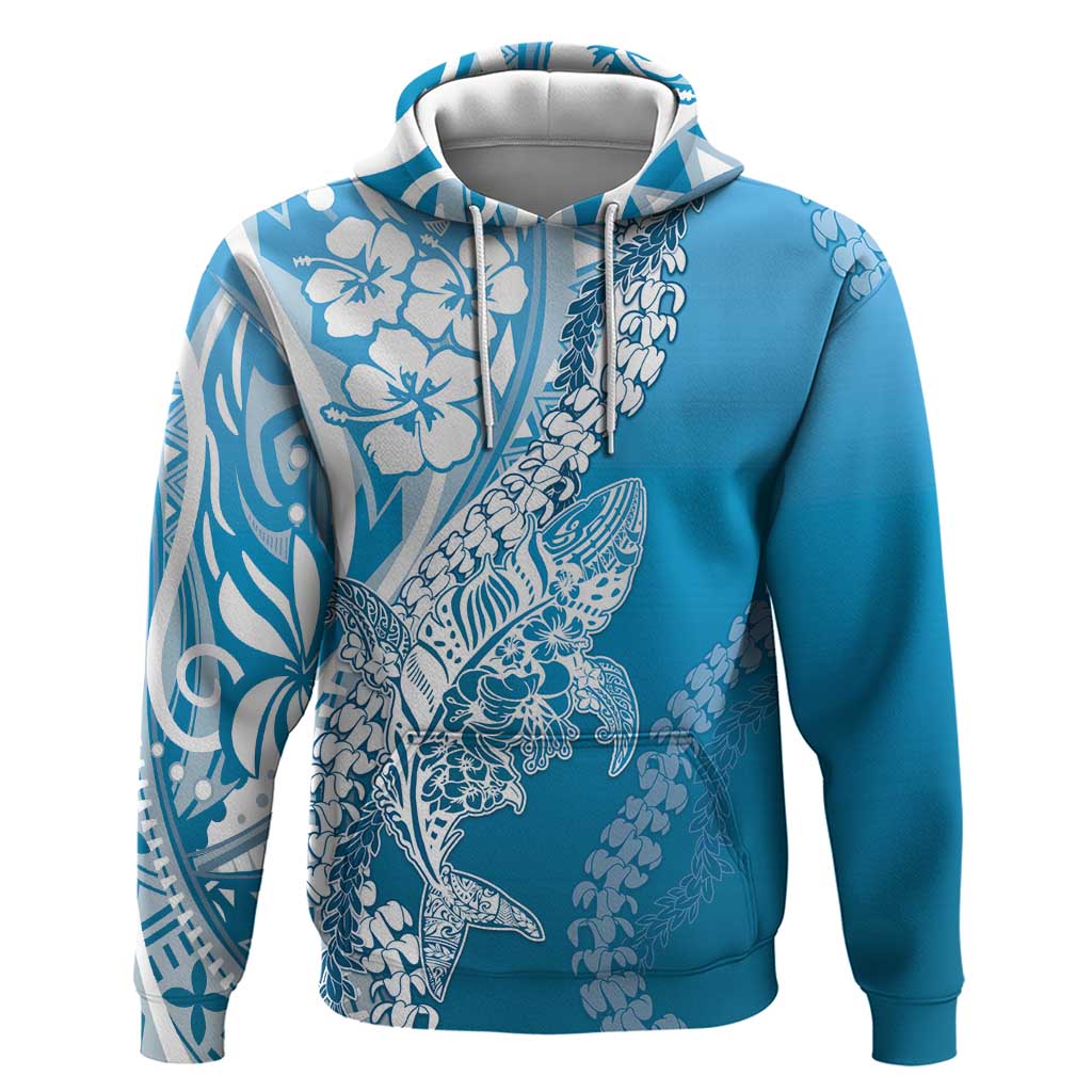 Hawaii Puakenikeni And Maile Lei Hoodie Blue Polynesian Shark Tattoo DT05