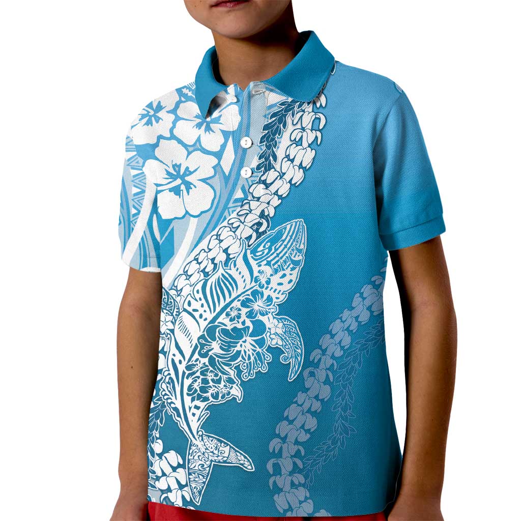 Hawaii Puakenikeni And Maile Lei Kid Polo Shirt Blue Polynesian Shark Tattoo DT05