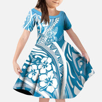 Hawaii Puakenikeni And Maile Lei Kid Short Sleeve Dress Blue Polynesian Shark Tattoo DT05