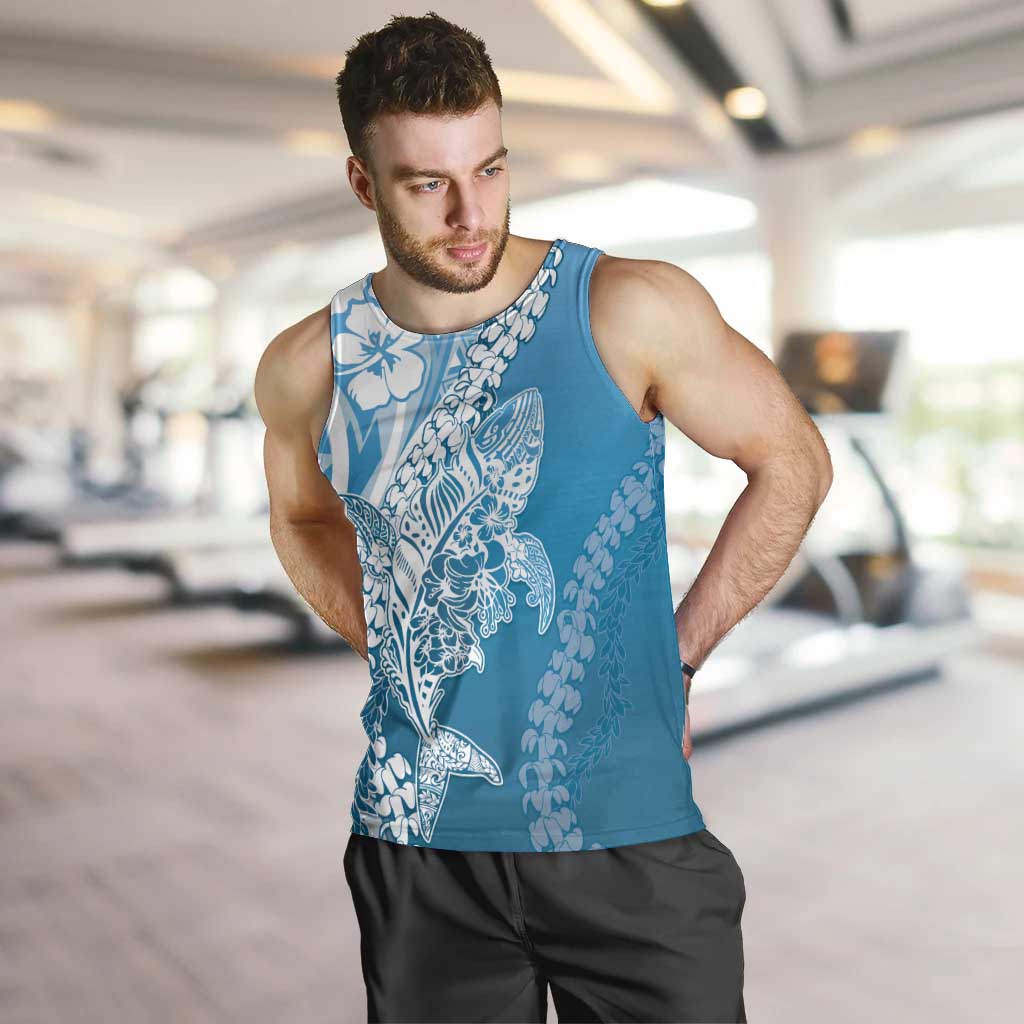 Hawaii Puakenikeni And Maile Lei Men Tank Top Blue Polynesian Shark Tattoo DT05