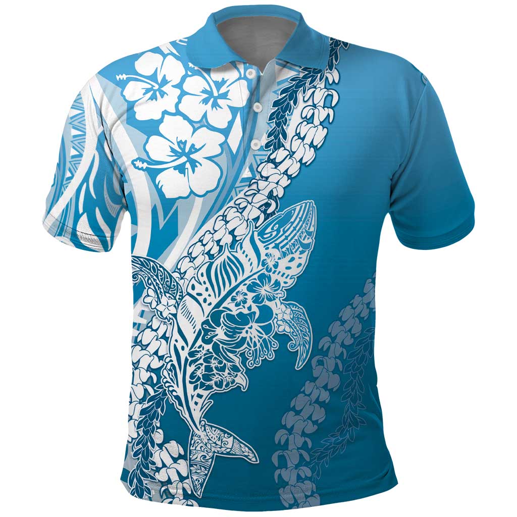 Hawaii Puakenikeni And Maile Lei Polo Shirt Blue Polynesian Shark Tattoo DT05