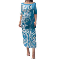 Hawaii Puakenikeni And Maile Lei Puletasi Blue Polynesian Shark Tattoo DT05