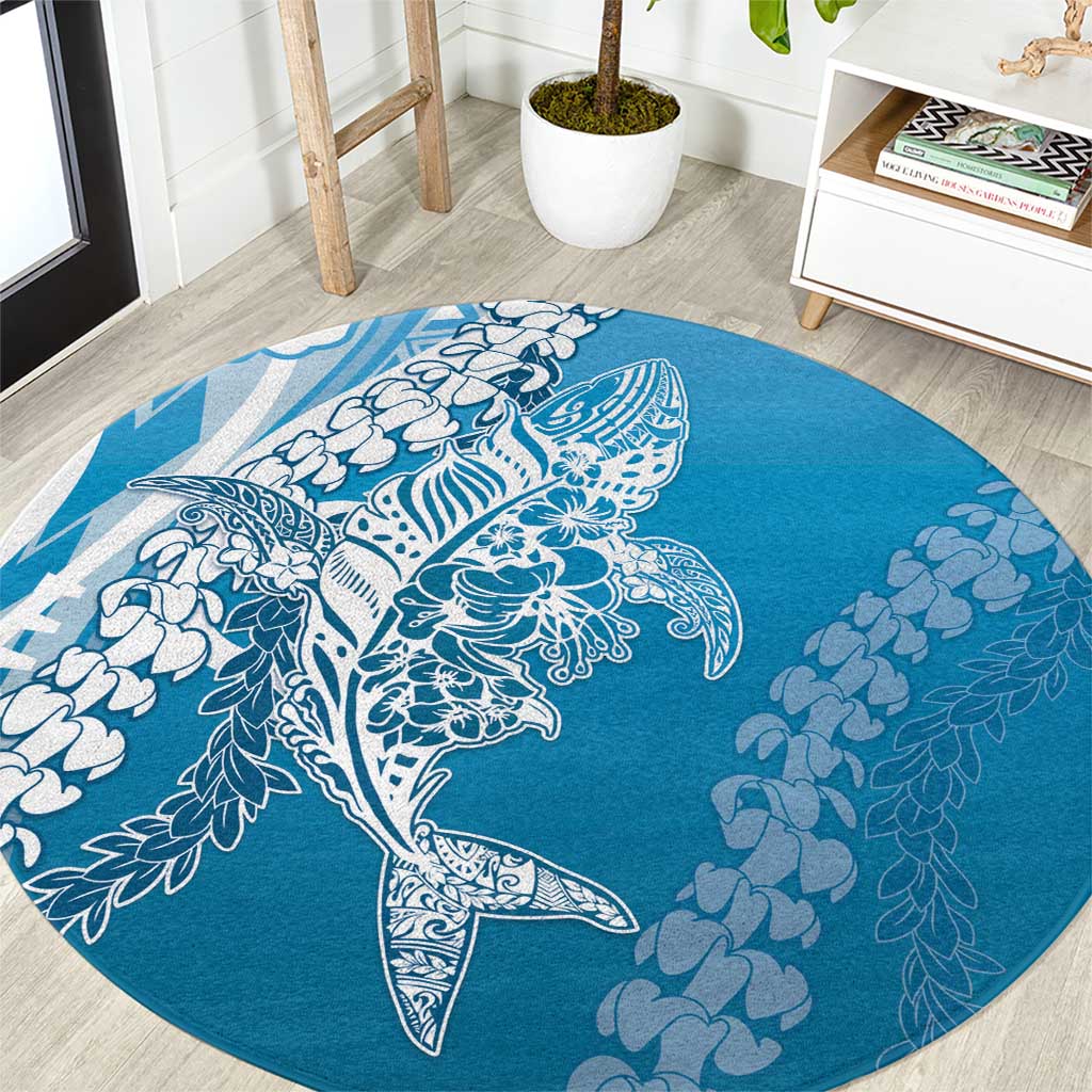 Hawaii Puakenikeni And Maile Lei Round Carpet Blue Polynesian Shark Tattoo DT05