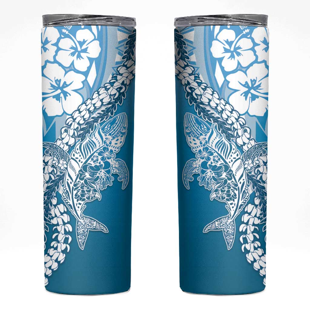 Hawaii Puakenikeni And Maile Lei Skinny Tumbler Blue Polynesian Shark Tattoo DT05