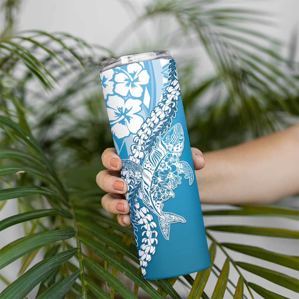 Hawaii Puakenikeni And Maile Lei Skinny Tumbler Blue Polynesian Shark Tattoo DT05