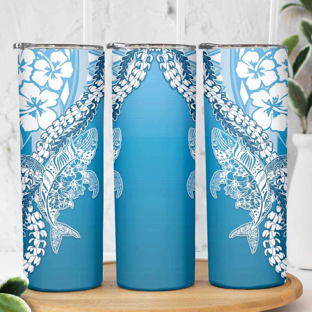 Hawaii Puakenikeni And Maile Lei Skinny Tumbler Blue Polynesian Shark Tattoo DT05