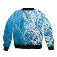 Hawaii Puakenikeni And Maile Lei Sleeve Zip Bomber Jacket Blue Polynesian Shark Tattoo DT05