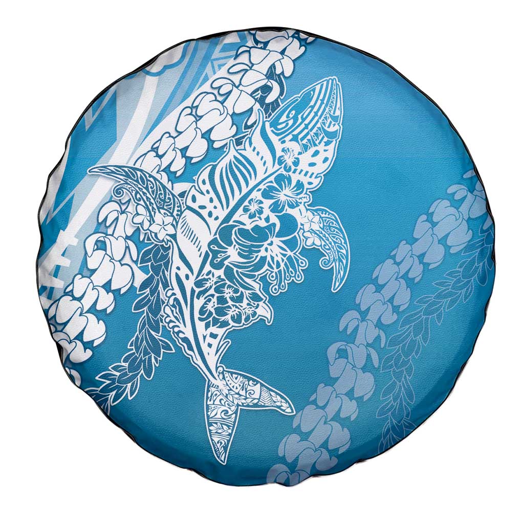 Hawaii Puakenikeni And Maile Lei Spare Tire Cover Blue Polynesian Shark Tattoo DT05