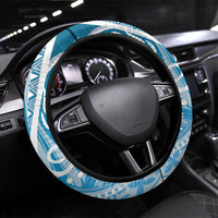 Hawaii Puakenikeni And Maile Lei Steering Wheel Cover Blue Polynesian Shark Tattoo DT05