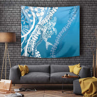 Hawaii Puakenikeni And Maile Lei Tapestry Blue Polynesian Shark Tattoo DT05