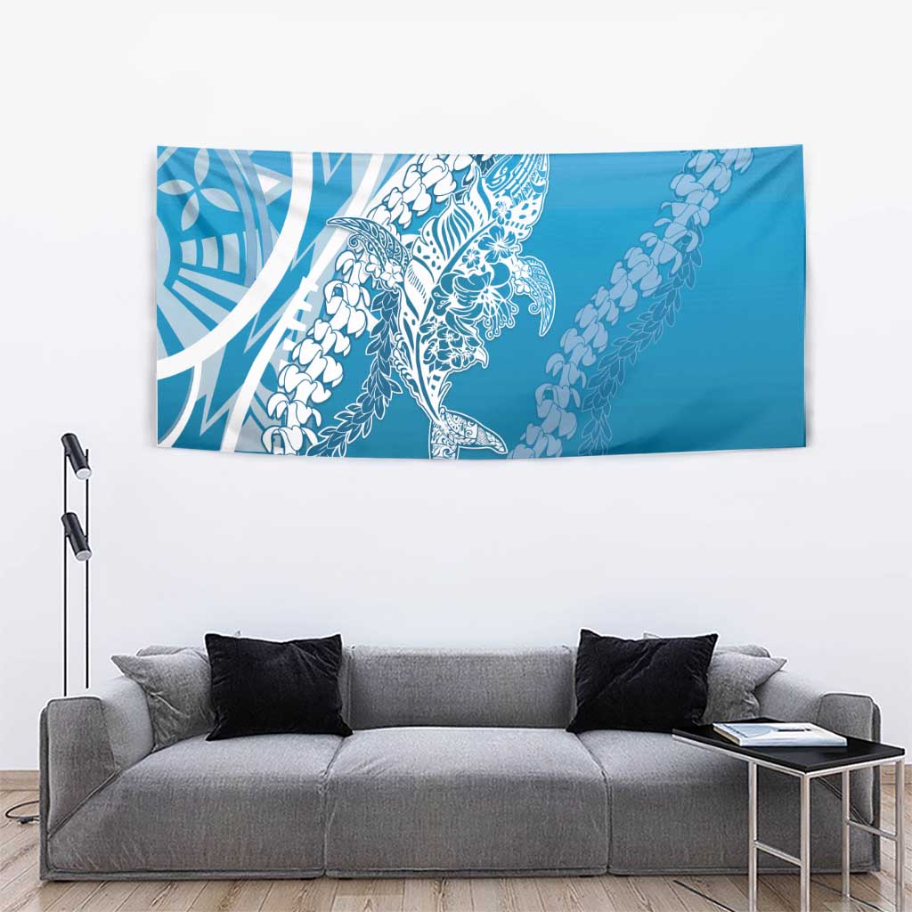 Hawaii Puakenikeni And Maile Lei Tapestry Blue Polynesian Shark Tattoo DT05