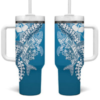 Hawaii Puakenikeni And Maile Lei Tumbler With Handle Blue Polynesian Shark Tattoo DT05