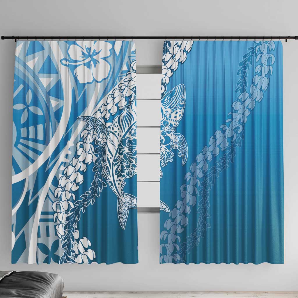 Hawaii Puakenikeni And Maile Lei Window Curtain Blue Polynesian Shark Tattoo DT05
