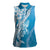 Hawaii Puakenikeni And Maile Lei Women Sleeveless Polo Shirt Blue Polynesian Shark Tattoo DT05
