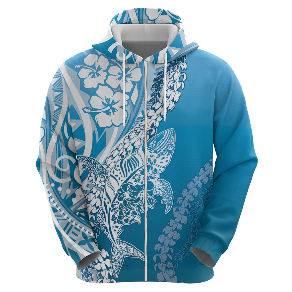 Hawaii Puakenikeni And Maile Lei Zip Hoodie Blue Polynesian Shark Tattoo DT05