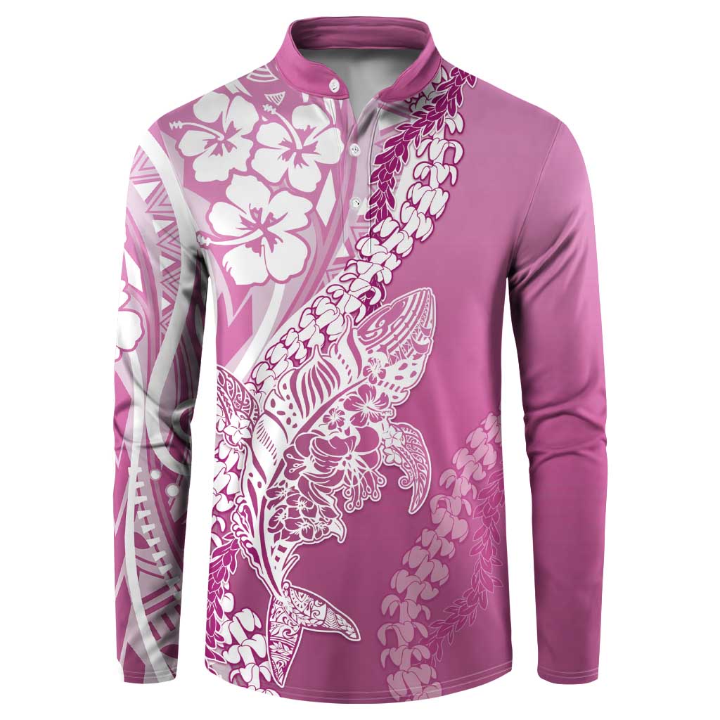 Hawaii Puakenikeni And Maile Lei Button Sweatshirt Pink Polynesian Shark Tattoo DT05 Pink - Polynesian Pride