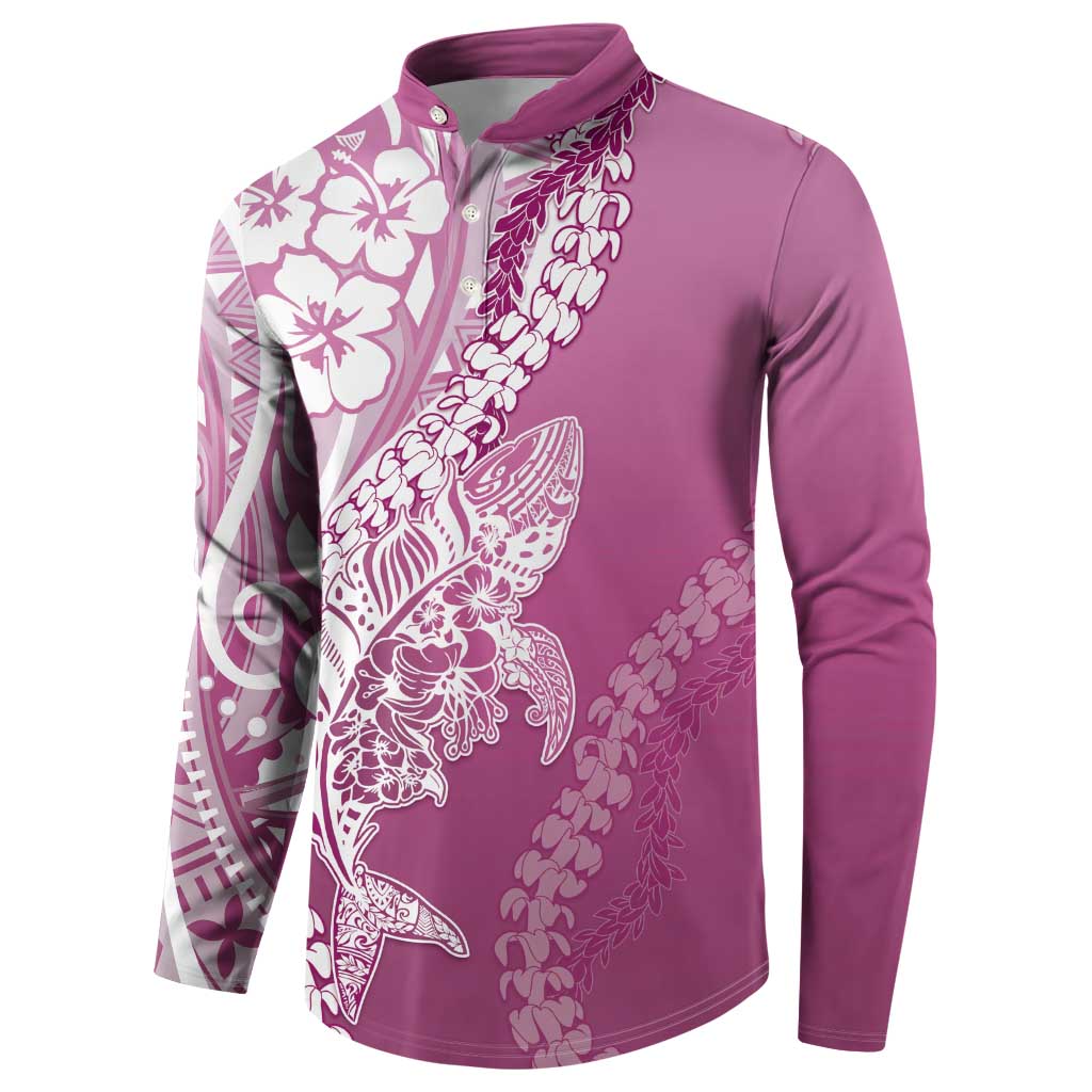 Hawaii Puakenikeni And Maile Lei Button Sweatshirt Pink Polynesian Shark Tattoo DT05 - Polynesian Pride