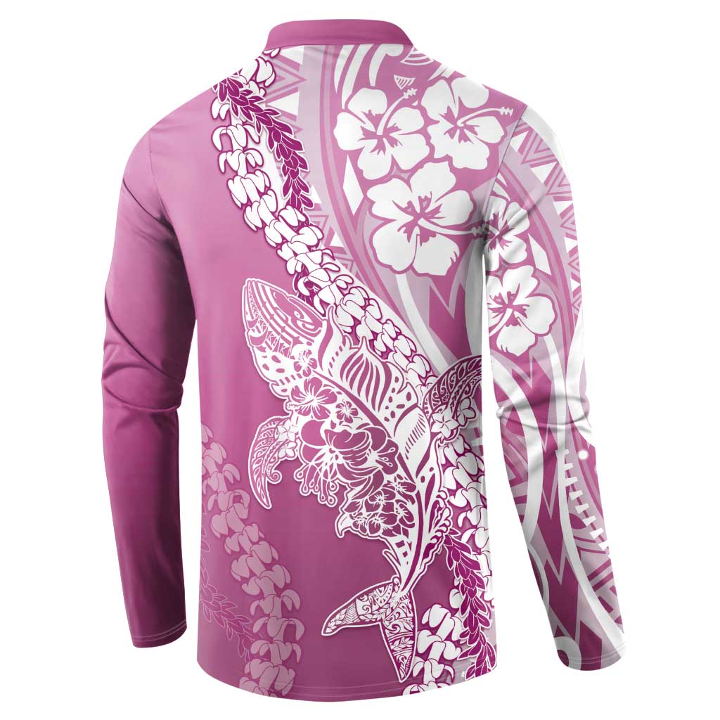 Hawaii Puakenikeni And Maile Lei Button Sweatshirt Pink Polynesian Shark Tattoo DT05 - Polynesian Pride