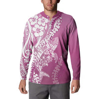 Hawaii Puakenikeni And Maile Lei Button Sweatshirt Pink Polynesian Shark Tattoo DT05 - Polynesian Pride