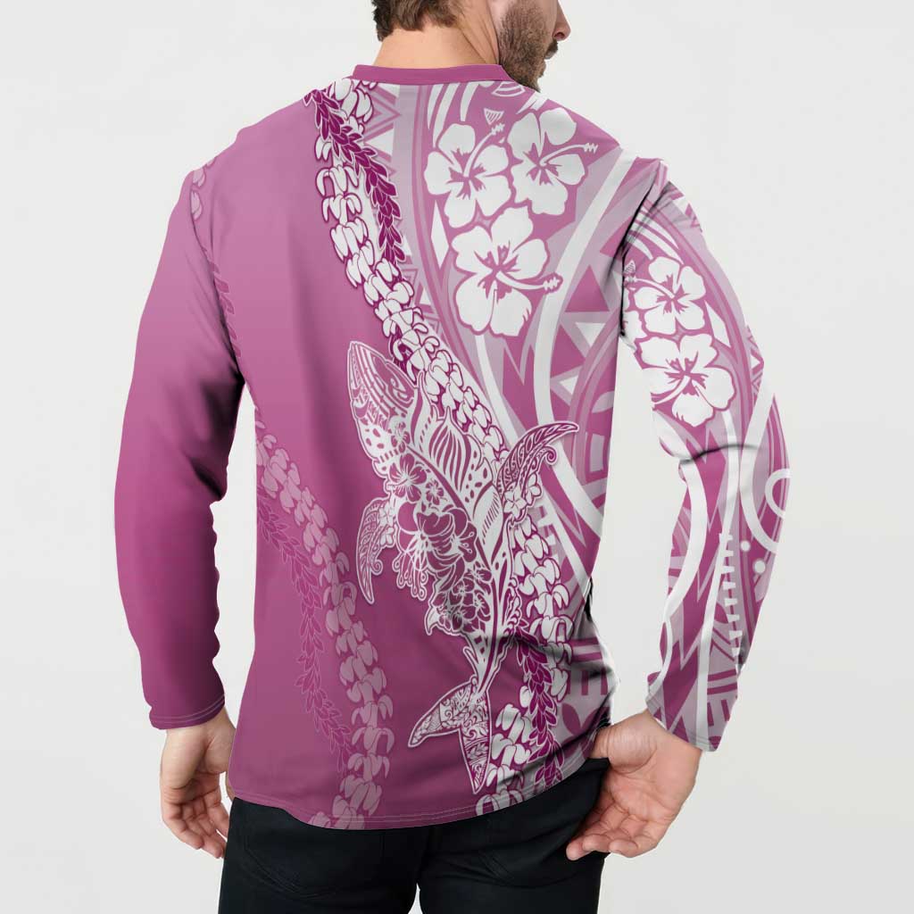 Hawaii Puakenikeni And Maile Lei Button Sweatshirt Pink Polynesian Shark Tattoo DT05 - Polynesian Pride