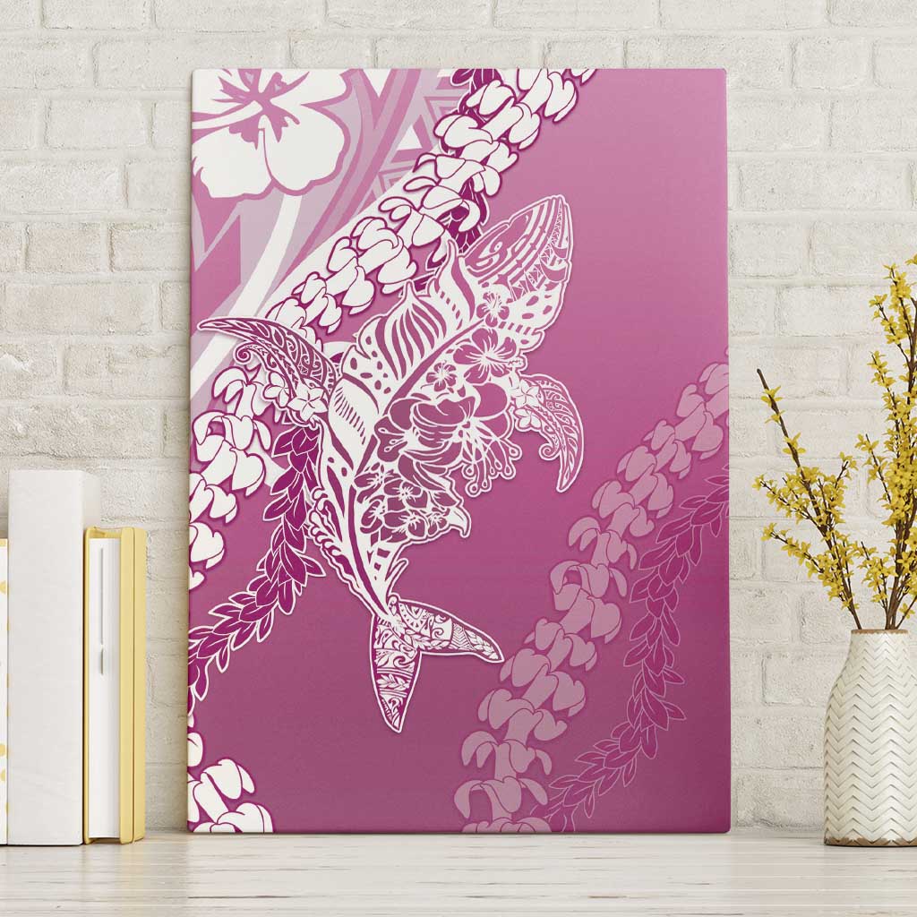 Hawaii Puakenikeni And Maile Lei Canvas Wall Art Pink Polynesian Shark Tattoo DT05
