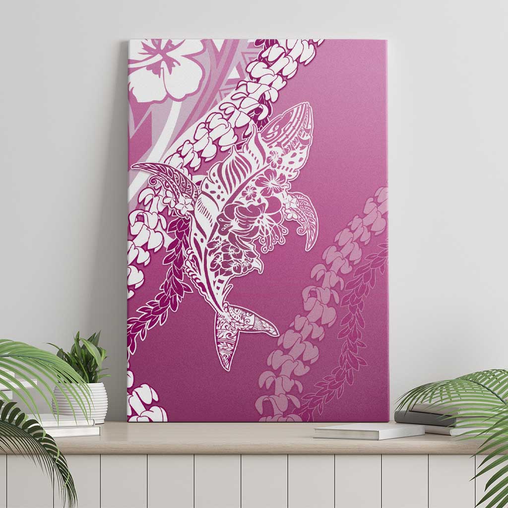 Hawaii Puakenikeni And Maile Lei Canvas Wall Art Pink Polynesian Shark Tattoo DT05