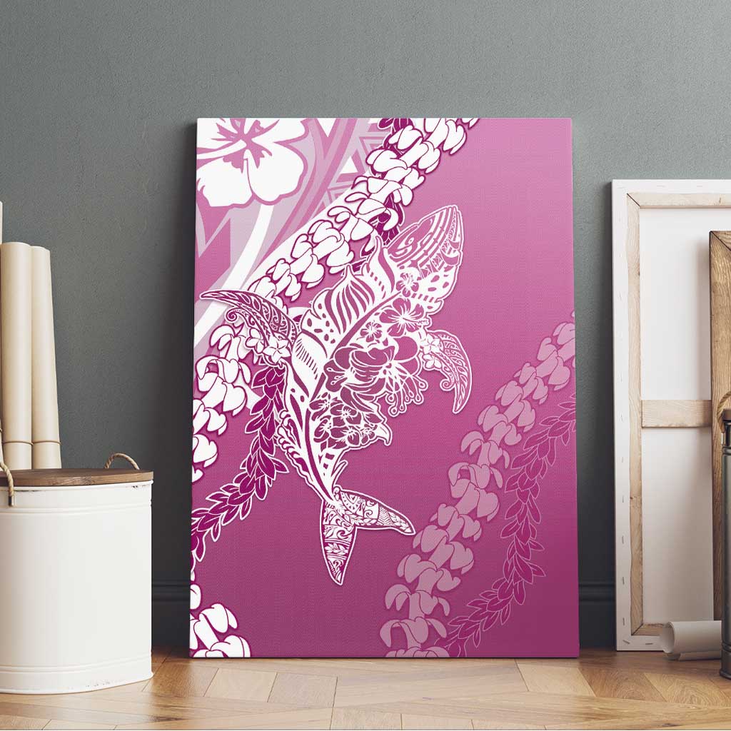 Hawaii Puakenikeni And Maile Lei Canvas Wall Art Pink Polynesian Shark Tattoo DT05