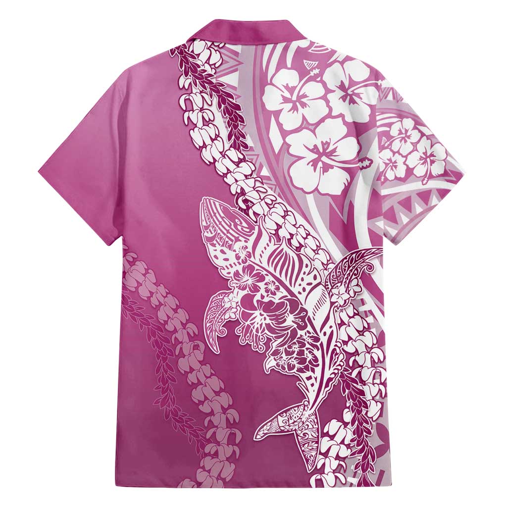 Hawaii Puakenikeni And Maile Lei Family Matching Long Sleeve Bodycon Dress and Hawaiian Shirt Pink Polynesian Shark Tattoo DT05