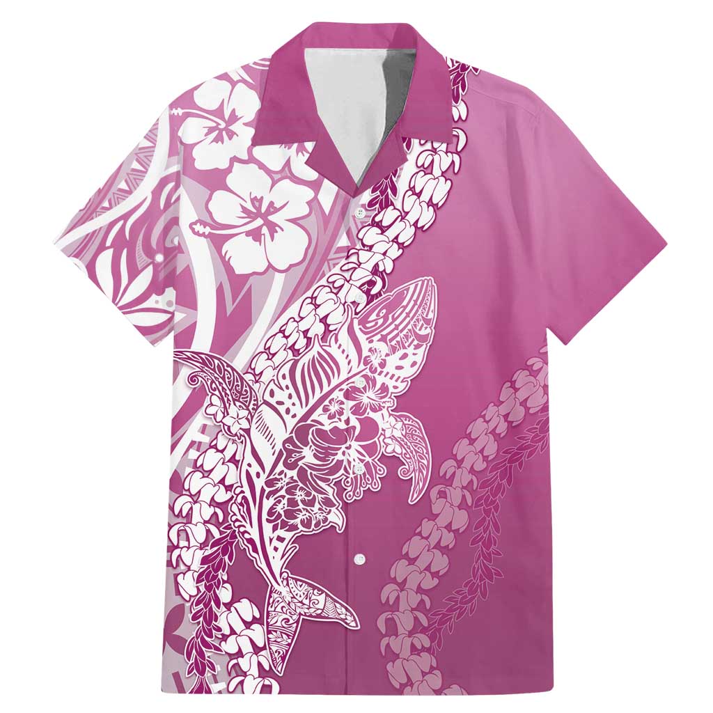 Hawaii Puakenikeni And Maile Lei Family Matching Mermaid Dress and Hawaiian Shirt Pink Polynesian Shark Tattoo DT05