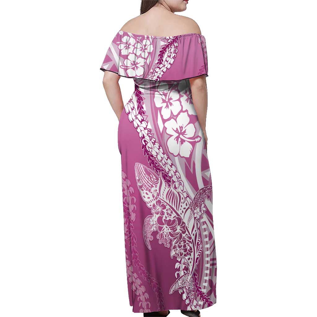 Hawaii Puakenikeni And Maile Lei Family Matching Off Shoulder Maxi Dress and Hawaiian Shirt Pink Polynesian Shark Tattoo DT05