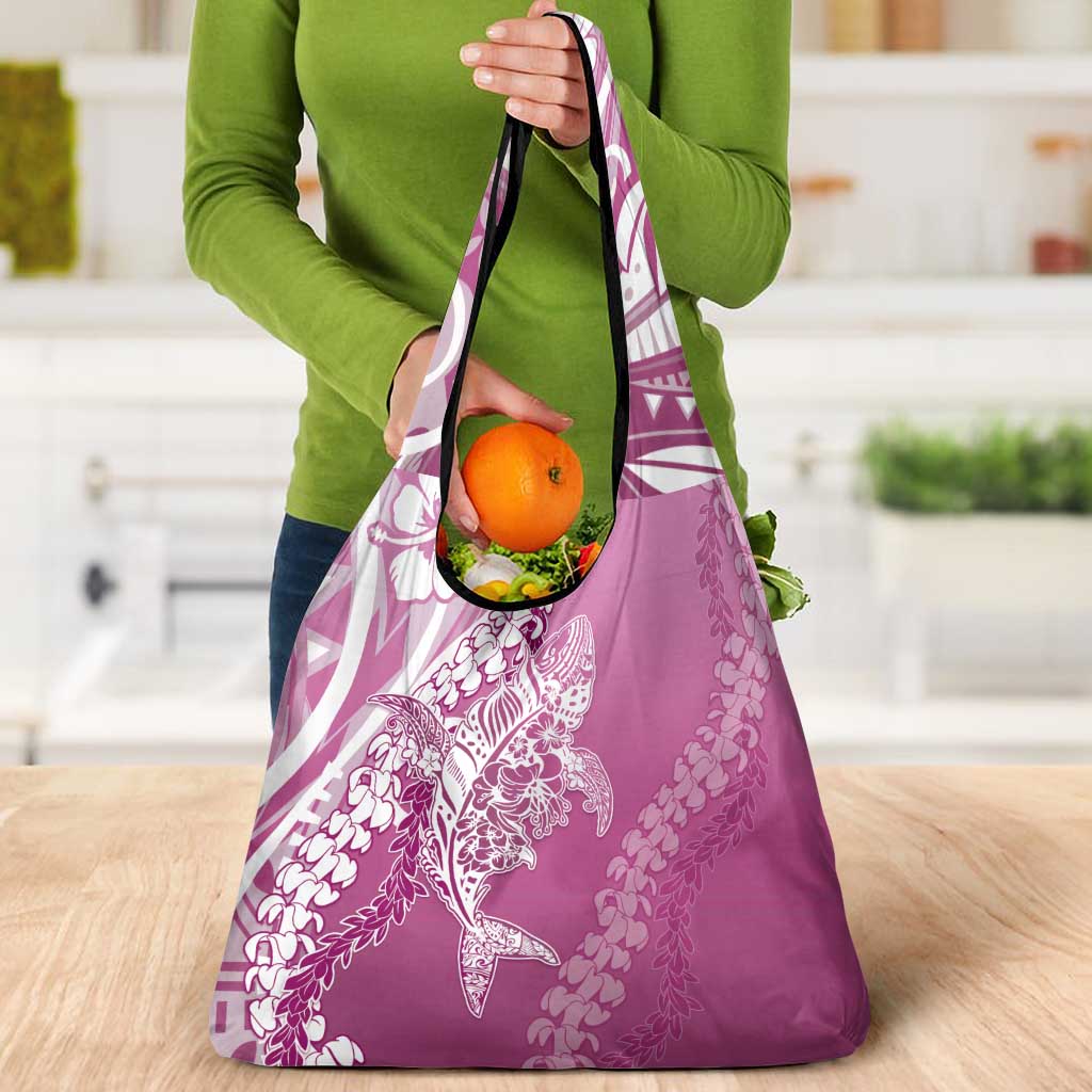 Hawaii Puakenikeni And Maile Lei Grocery Bag Pink Polynesian Shark Tattoo DT05