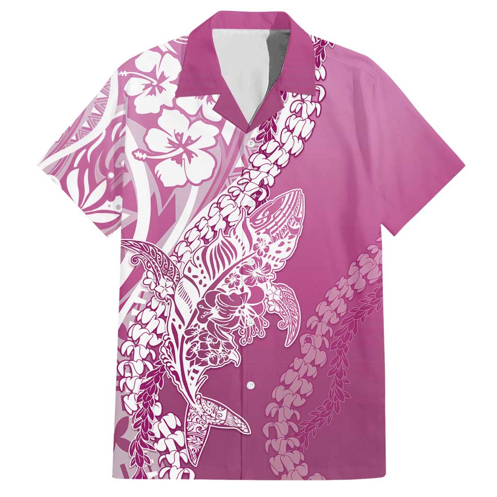 Hawaii Puakenikeni And Maile Lei Hawaiian Shirt Pink Polynesian Shark Tattoo DT05