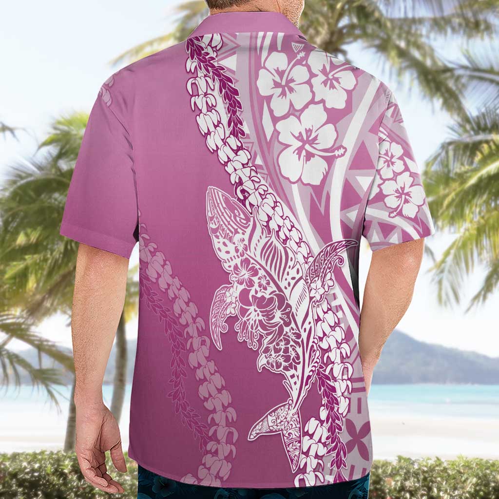 Hawaii Puakenikeni And Maile Lei Hawaiian Shirt Pink Polynesian Shark Tattoo DT05