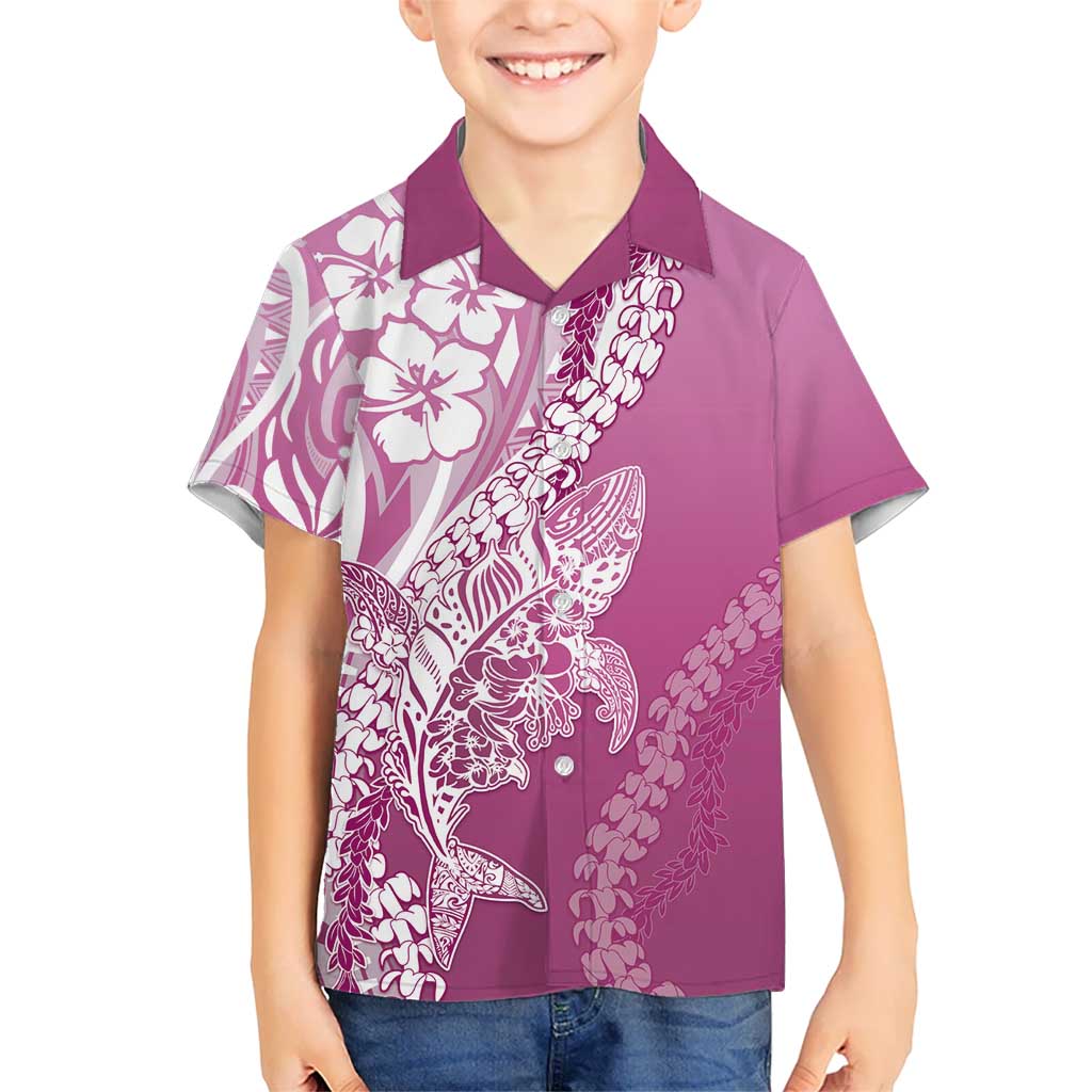 Hawaii Puakenikeni And Maile Lei Kid Hawaiian Shirt Pink Polynesian Shark Tattoo DT05