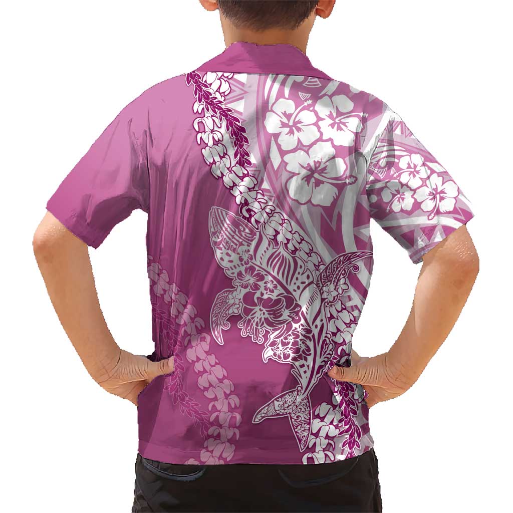 Hawaii Puakenikeni And Maile Lei Kid Hawaiian Shirt Pink Polynesian Shark Tattoo DT05